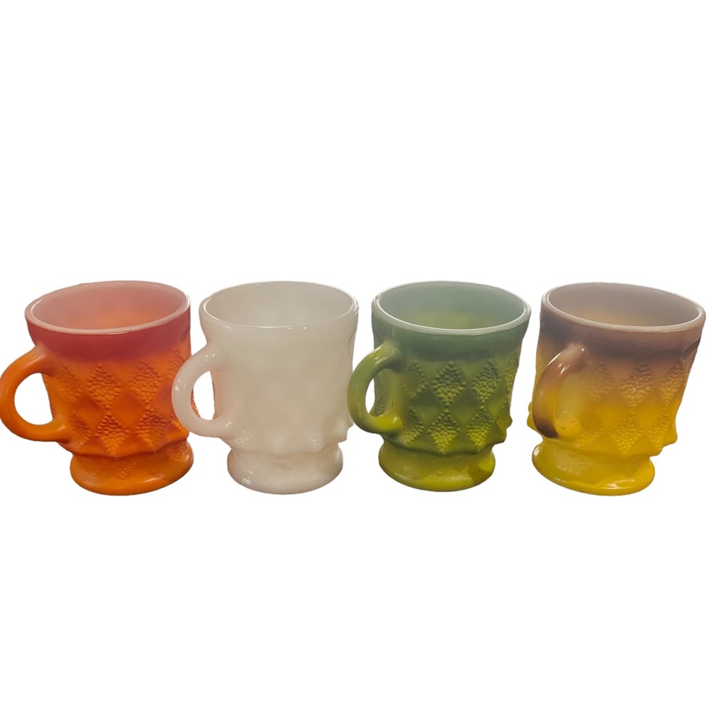 Vintage Fire King Kimberly Diamond Coffee Cup Mugs - Set 4